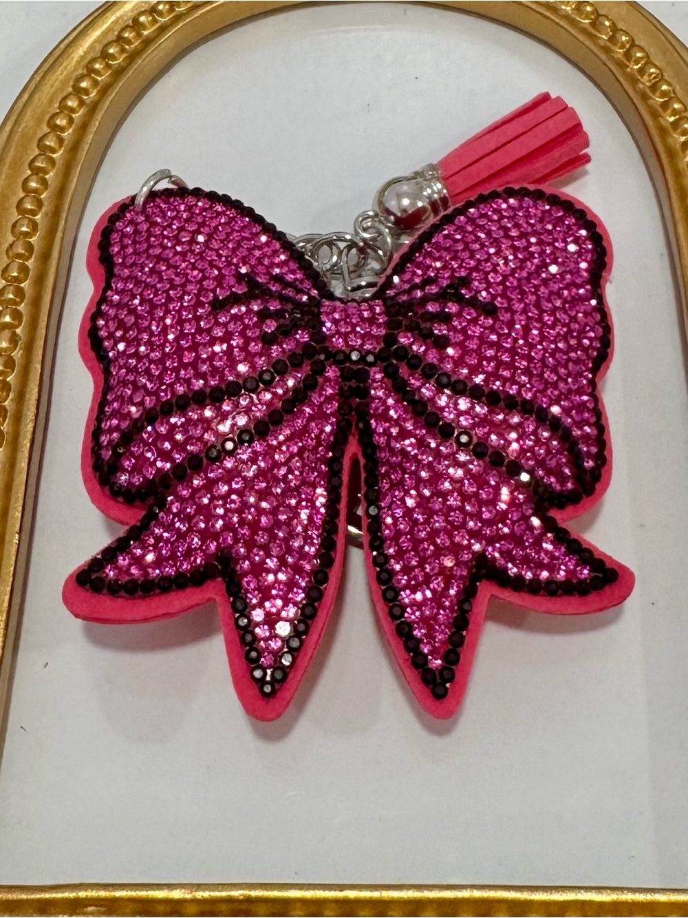 New Hot Pink Crystal Bow Keychain Charm